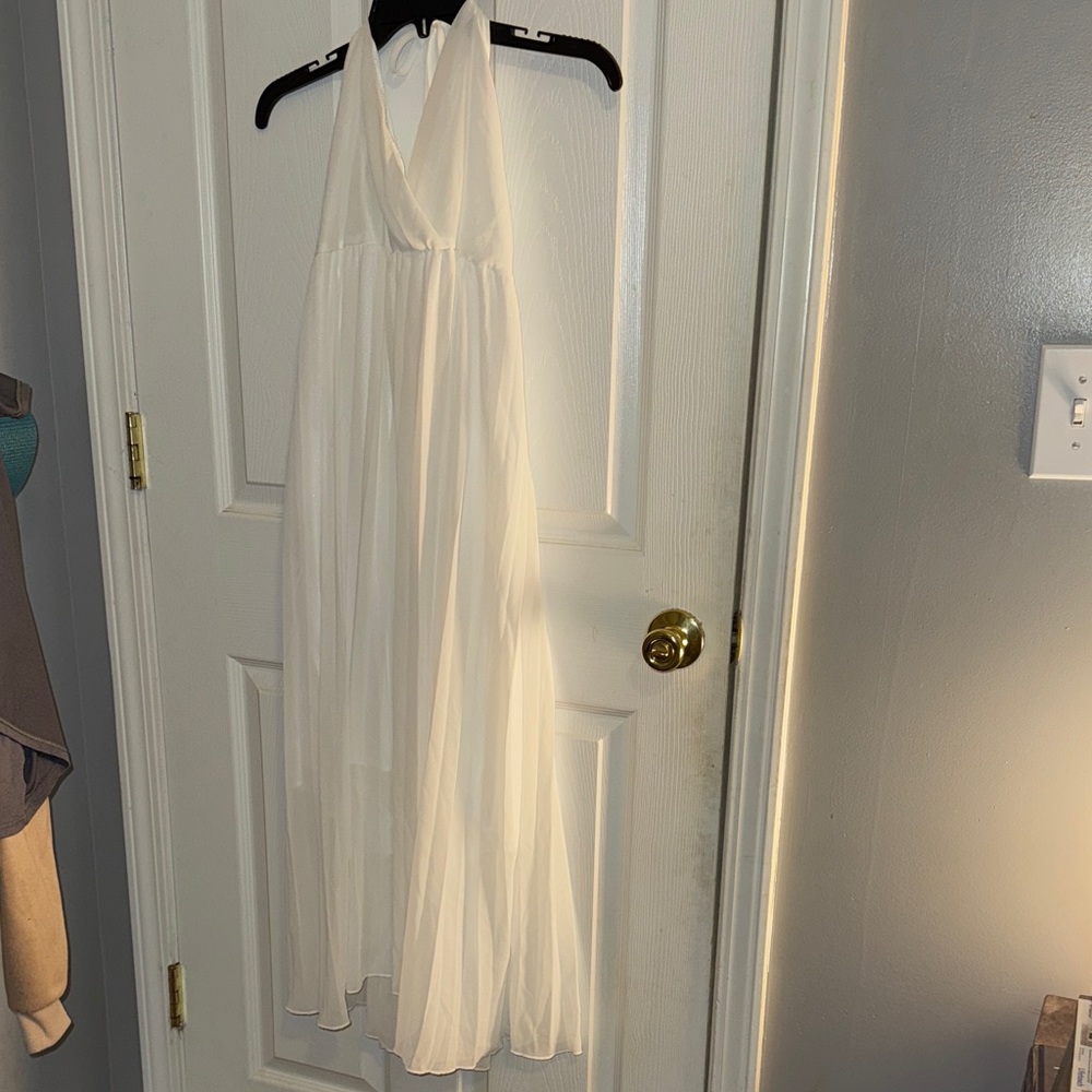 Elegant White Halter Maxi Sheer Dress